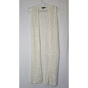 Cream Crochet Boho Knit Duster Vest XS  Cottagecore‎ Beachy Layering Piece